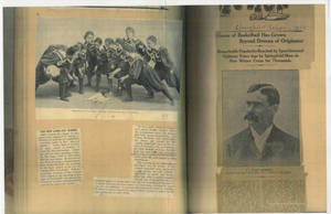 Copies of scrapbook pages on early women's basketball, the creation of Basketball, and Dr. James Naismith, ca. 1892-1936