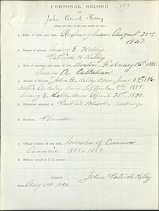 Personal record of John Patrick Kelley (1879)