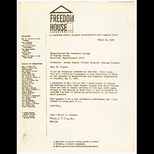 Letter from Muriel S. Snowden to Mr. Rogers about serving as lecturer on neighborhoods and community organization for Rehabilitation Specialist Program