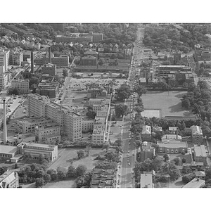 Brookline Avenue west over Sears Roebuck, various buildings, Beth Israel, Boston Globe, Harry Stanton, Boston, MA