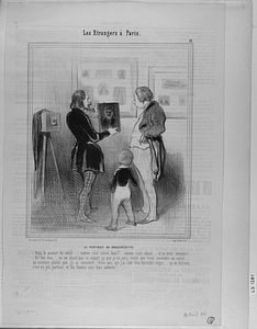 Le PORTRAIT AU DAGUÉRÉOTYPE. - Voilà le produit du soleil...., comme c'est coloré, hein?... comme c'est chaud... et en trois secondes!.. - Eh! ben vrai.... on ne dirait pas en voyant ça que je ne suis resté que trois secondes au soleil.... on croirait plutôt que j'y ai demeuré trois ans, car j'ai l'air d'un véritable nègre... ça ne fait rien, c'est un joli portrait, et ma femme sera bien contente!....