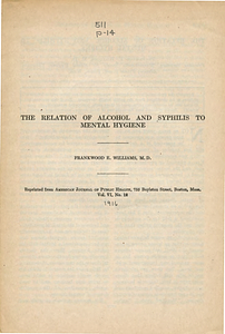 The relation of alcohol and syphilis to mental disease