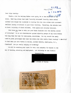 Letter to Judge W. Arthur Garrity protesting forced busing, 1974 July 1