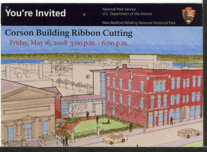 Invitation to ribbon cutting at the Corson Building