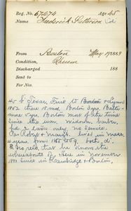 Tewksbury Almshouse Intake Record: Patterson, Frederick