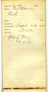 Tewksbury Almshouse Intake Record: Brennan, Eva
