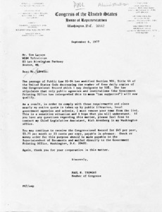Letter to Mr. Tom Larson from Paul E. Tsongas