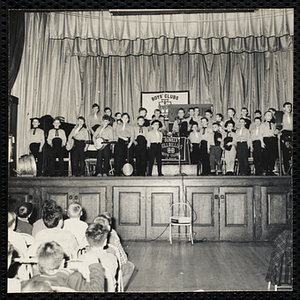 "There They Are!" Bunker Hillbillies standing on the stage at a Boys' Club event