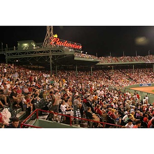 The crowded stands at right field in Fenway Park
