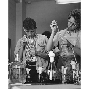 Students performing a chemistry experiment