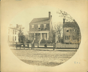 Group portrait of Company E, Thomas Jerkins House, New Bern, North Carolina, 1862-1863