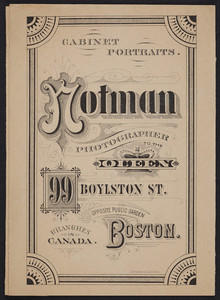Envelope for Notman, photographer to the Queen, cabinet portraits, 99 Boylston Street, Boston, Mass., undated