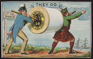 Trade card for J. & P. Coats' Best Six Cord Thread 50, location unknown, 1879