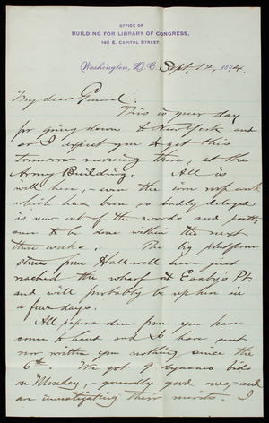 Bernard R. Green to Thomas Lincoln Casey, September 12, 1894