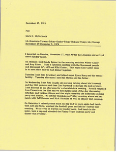 Memorandum from Mark H. McCormack to travel file