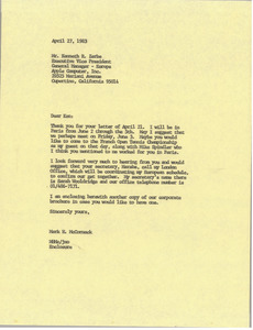 Letter from Mark H. McCormack to Kenneth R. Zerbe