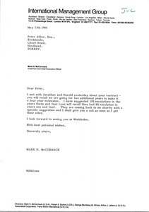 Letter from Mark H. McCormack to Peter Alliss