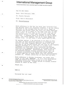 Fax from Mark H. McCormack to Fumiko Matsuki