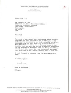 Letter from Mark H. McCormack to Lodwrick M. Cook