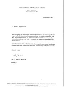 Reference Letter from Mark H. McCormack for Jean Noel Bioul