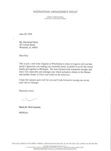 Letter from Mark H. McCormack to Raymond Olson