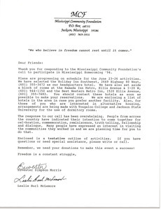 Letter from Euvester Simpson Morris and Leslie Burl McLemore to Mississippi Civil Rights Workers