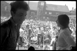 Bob Dylan and Joan Baez on Porch #1 after finishing their set, Newport Folk Festival