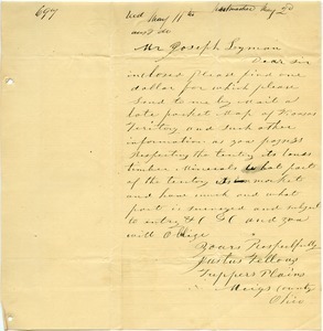 Letter from Justus Fellows to Joseph Lyman
