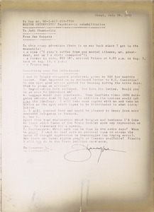 Letter from Jan Kuypers to Judi Chamberlin