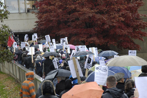 UMass student strike: strikers marching in to occupy Whitmore Hall