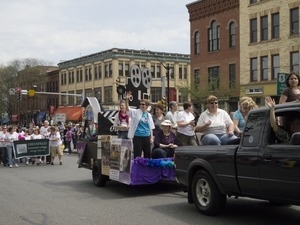 'Out for Reel' crew in their float during the Pride Parade; Main Street, Northampton, Mass.