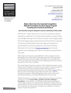 Press Releases: Elders Share the Arts awarded competitive MetLife Foundation creative aging program funding and technical assistance