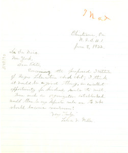 Letter from Lelia V. Miller to W. E. B. Du Bois