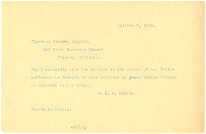 Telegram from W. E. B. Du Bois to Clarence Darrow