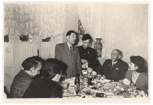 Mao Dun speaking at dinner table in Tashkent