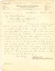 Letter from G. W. Andrews to W. E. B. Du Bois