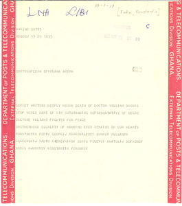 Telegram from Konstantin Fedin to Encyclopedia Africana, inc.