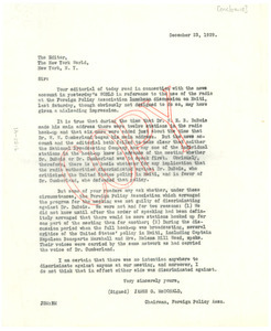 Letter from Foreign Policy Association to W. E. B. Du Bois