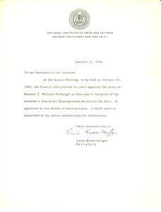 Circular letter from National Institute of Arts and Letters to W. E. B. Du Bois