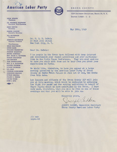 Letter from American Labor Party to W. E. B. Du Bois
