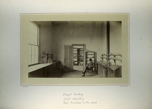 Chapel Building, small laboratory, Prof. Penhallow in the chair, Massachusetts Agricultural College