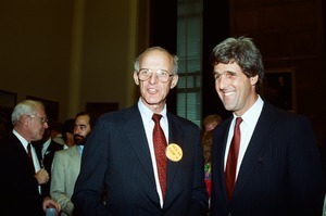 Congressman John W. Olver (left) and Sen. John Kerry, on day of swearing-in as U.S. Representative for the 1st District, Massachusetts