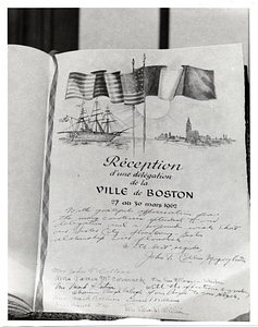 French guestbook with note by Mayor John F Collins