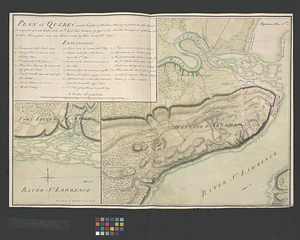 Plan of Québec and the Heights of Abraham, shewing in particular the French encampment after the battle of the 28th: April, their batteries, & approaches; also the encampment of the garrison at their alarm posts and new works erected by them during the siege