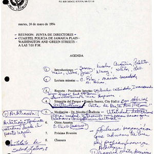 Agenda from Festival Puertorriqueño de Massachusetts, Inc. Board of Directors meeting on Tuesday, May 24, 1994