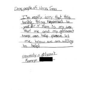 Letter to Boston from Girl Scout Troop 5058 (San Angelo, Texas)