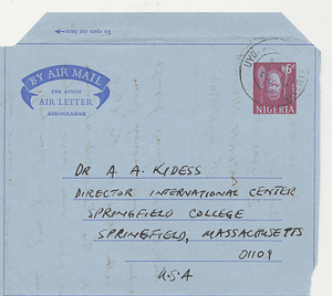 An air mail letter from Harry J. Etukudo to Attallah A. Kidess (September 8, 1965)