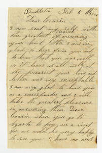 Letters to soldiers by M. E. Caminade, Charley Eller, Margaret Ezzell, William Hester, Lovina Lackey, Robert Henry Lee, S. K. P. Mathis, C. Owens, and J. Page