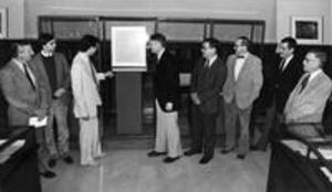 A gathering to view the Declaration of Independence in the Chapin Library