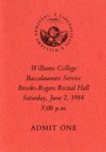 Ticket to Williams College Baccalaureate Service, 1984